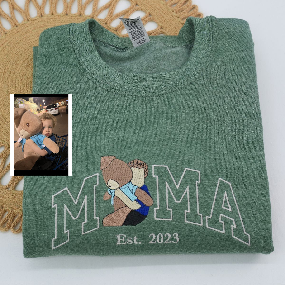 Custom Embroidered Mama Portrait Hoodie with Kids - Personalized Mother's Day Gift