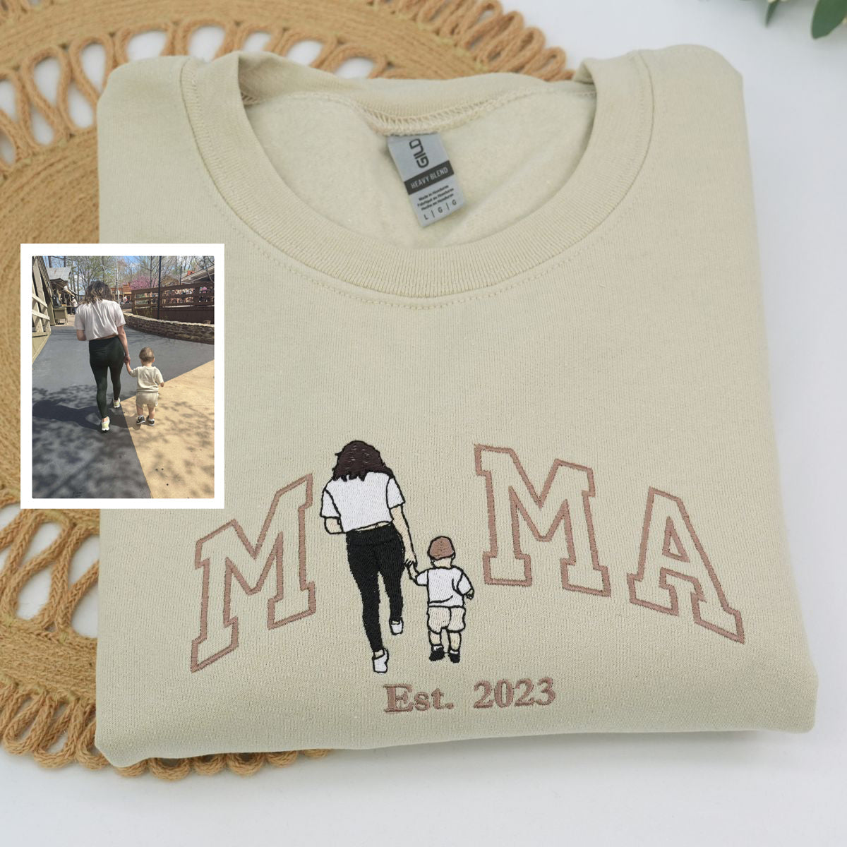 Custom Embroidered Mama Portrait Hoodie with Kids - Personalized Mother's Day Gift
