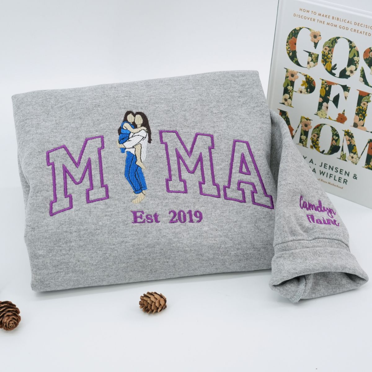 Custom Embroidered Mama Portrait Hoodie with Kids - Personalized Mother's Day Gift