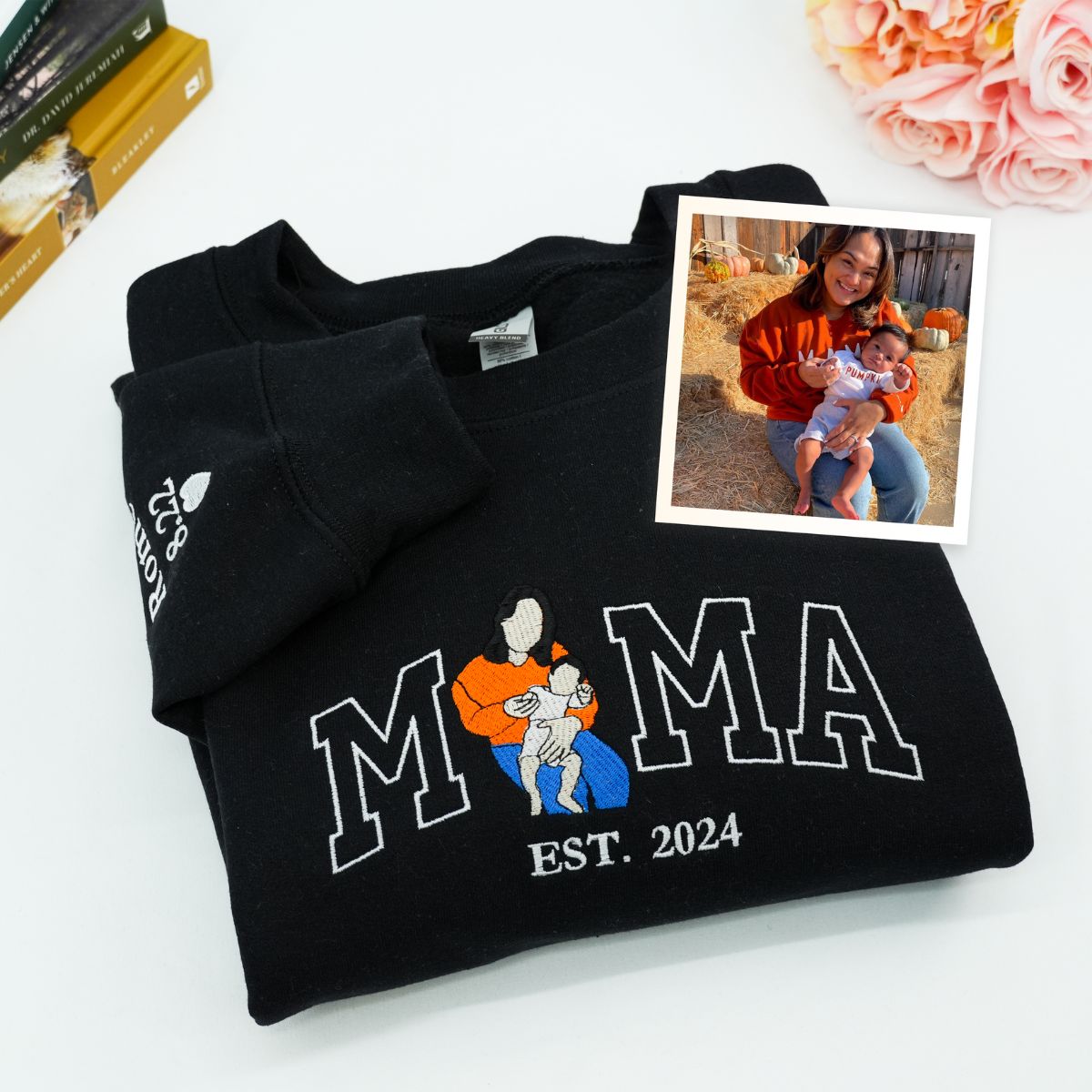 Custom Embroidered Mama Portrait Hoodie with Kids - Personalized Mother's Day Gift
