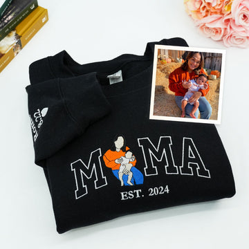 Custom Embroidered Mama Portrait Hoodie with Kids - Personalized Mother's Day Gift