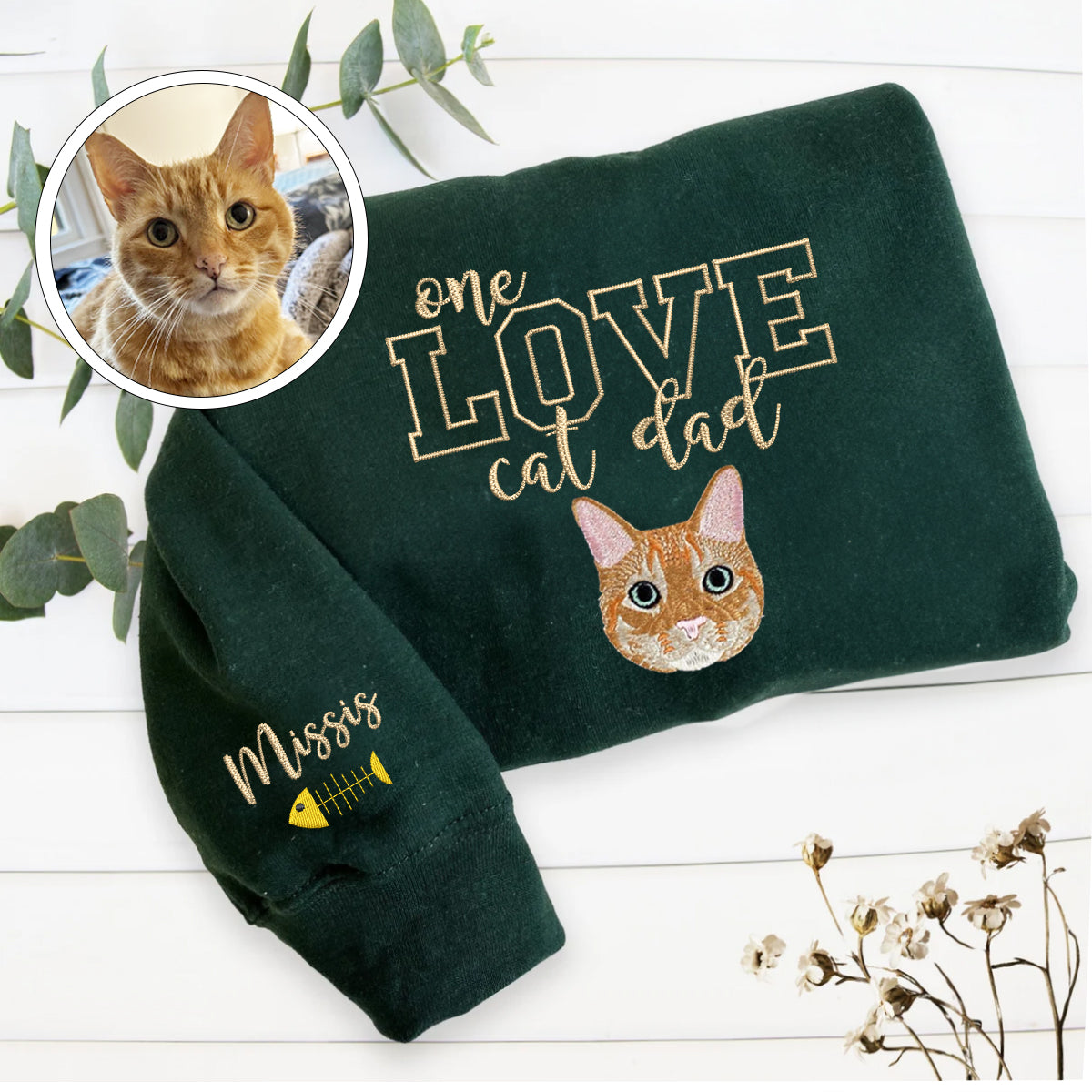 Custom Embroidered One Love Cat Dad Hoodie - Personalized Cat Father Gift