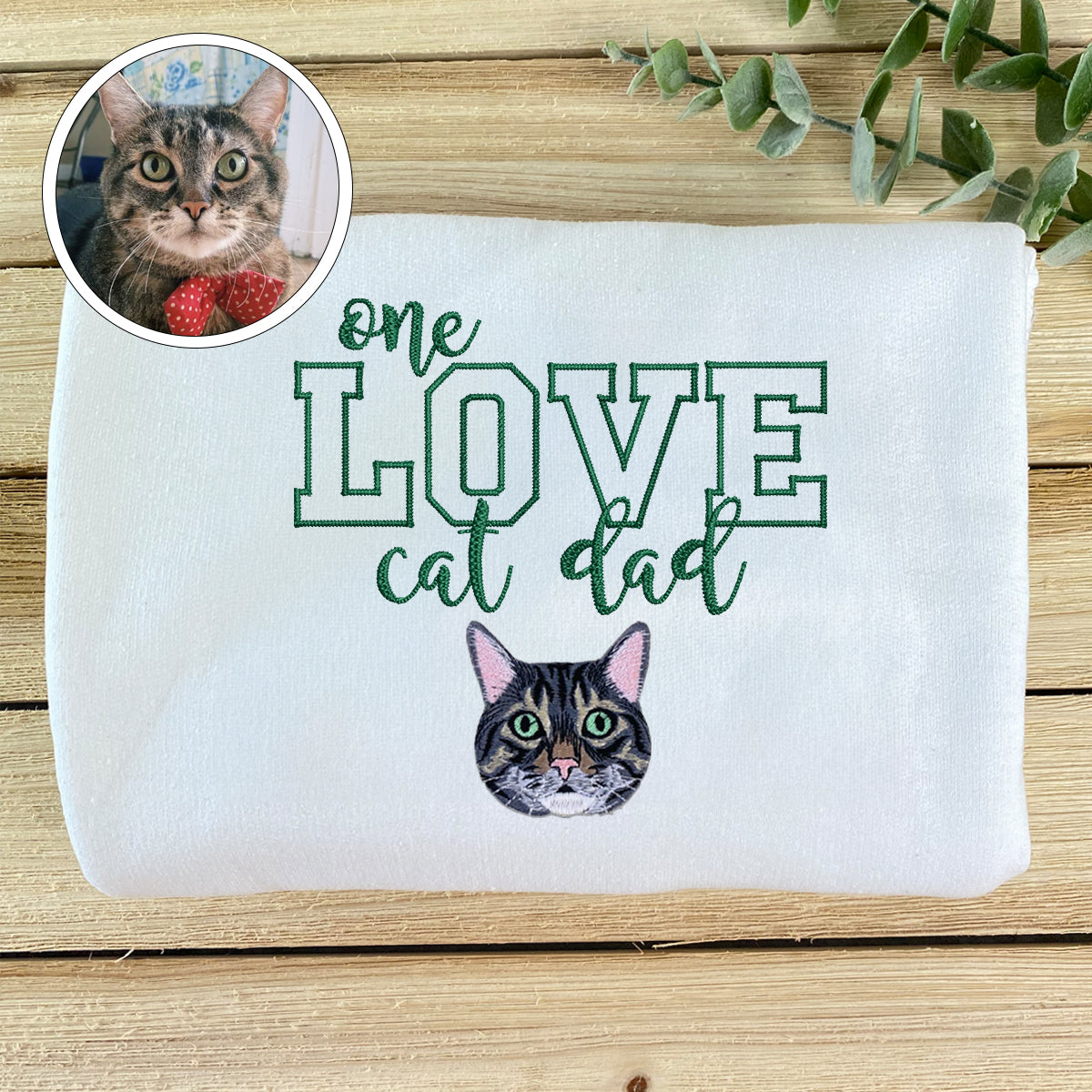 Custom Embroidered One Love Cat Dad Hoodie - Personalized Cat Father Gift