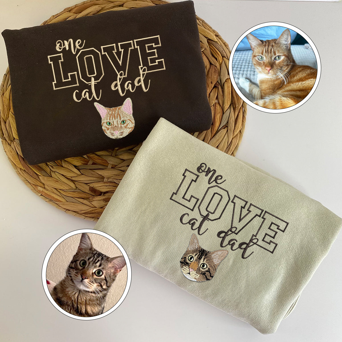 Custom Embroidered One Love Cat Dad Sweatshirt - Personalized Cat Father Gift