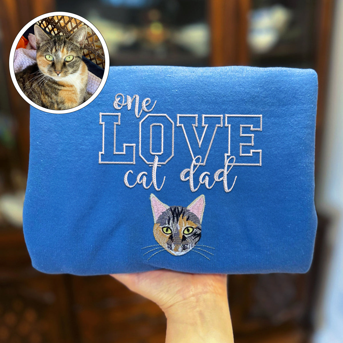 Custom Embroidered One Love Cat Dad Sweatshirt - Personalized Cat Father Gift