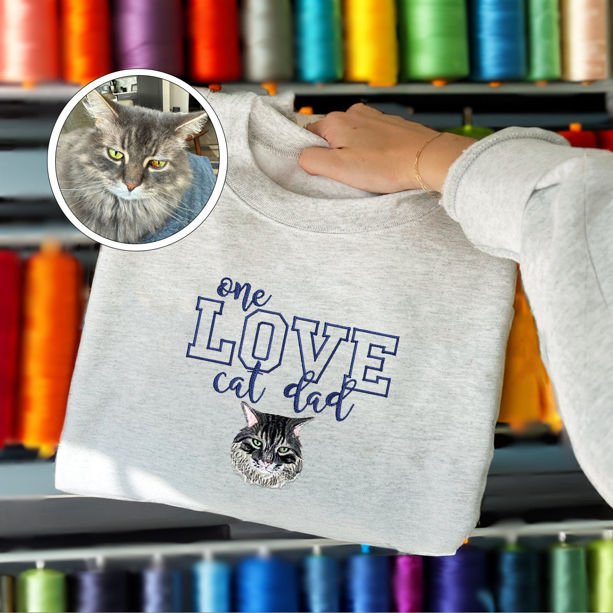 Custom Embroidered One Love Cat Dad Sweatshirt - Personalized Cat Father Gift