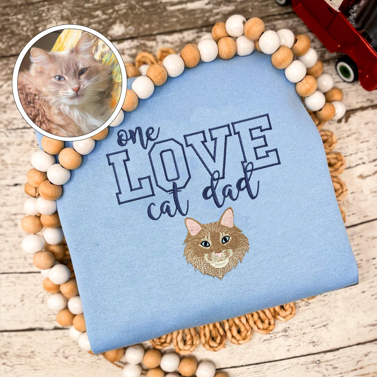 Custom Embroidered One Love Cat Dad Sweatshirt - Personalized Cat Father Gift