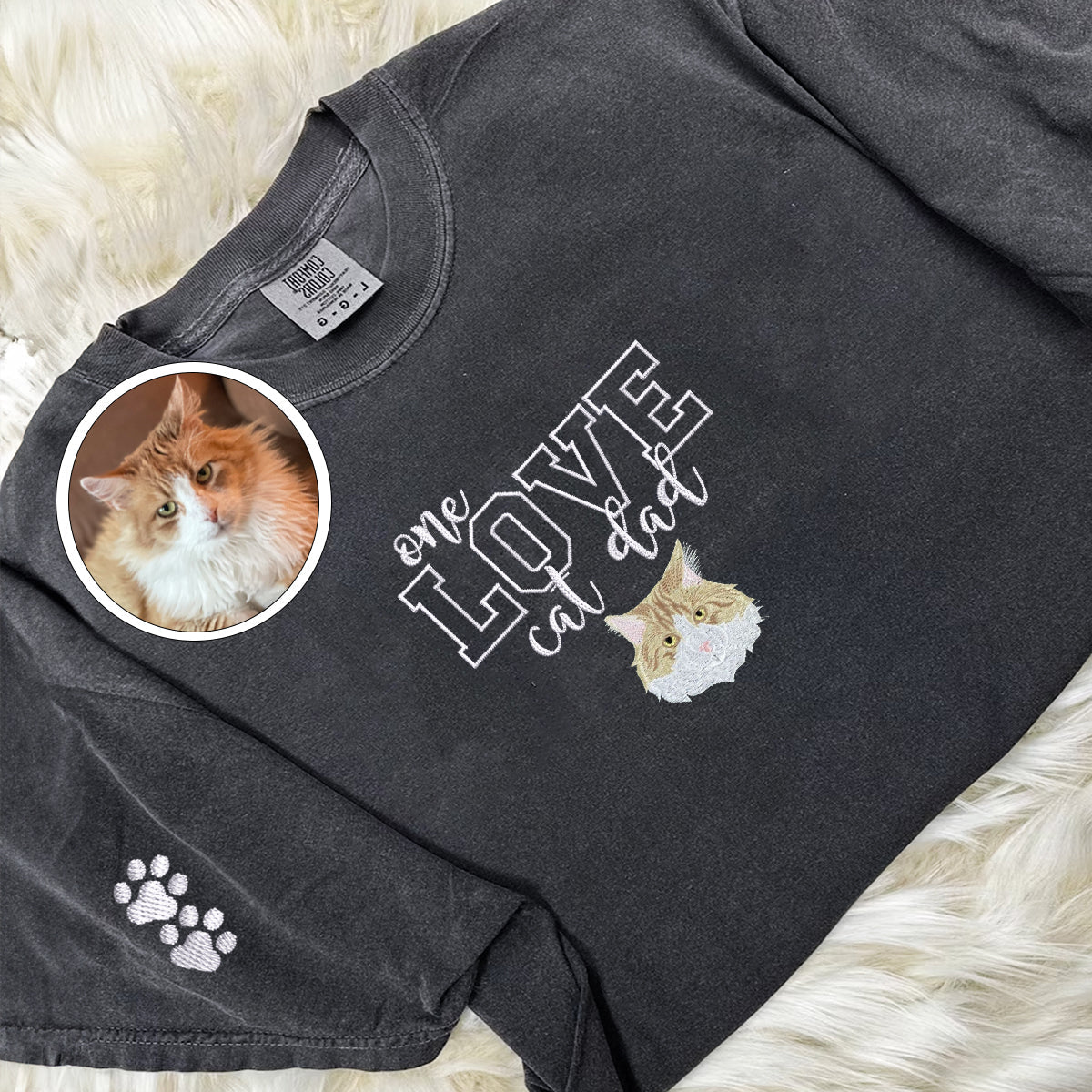 Custom Embroidered One Love Cat Dad T-Shirt - Personalized Cat Father Gift