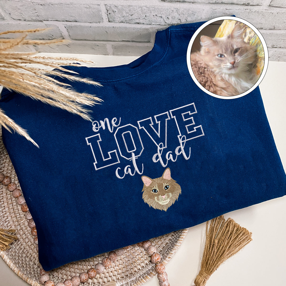 Custom Embroidered One Love Cat Dad T-Shirt - Personalized Cat Father Gift