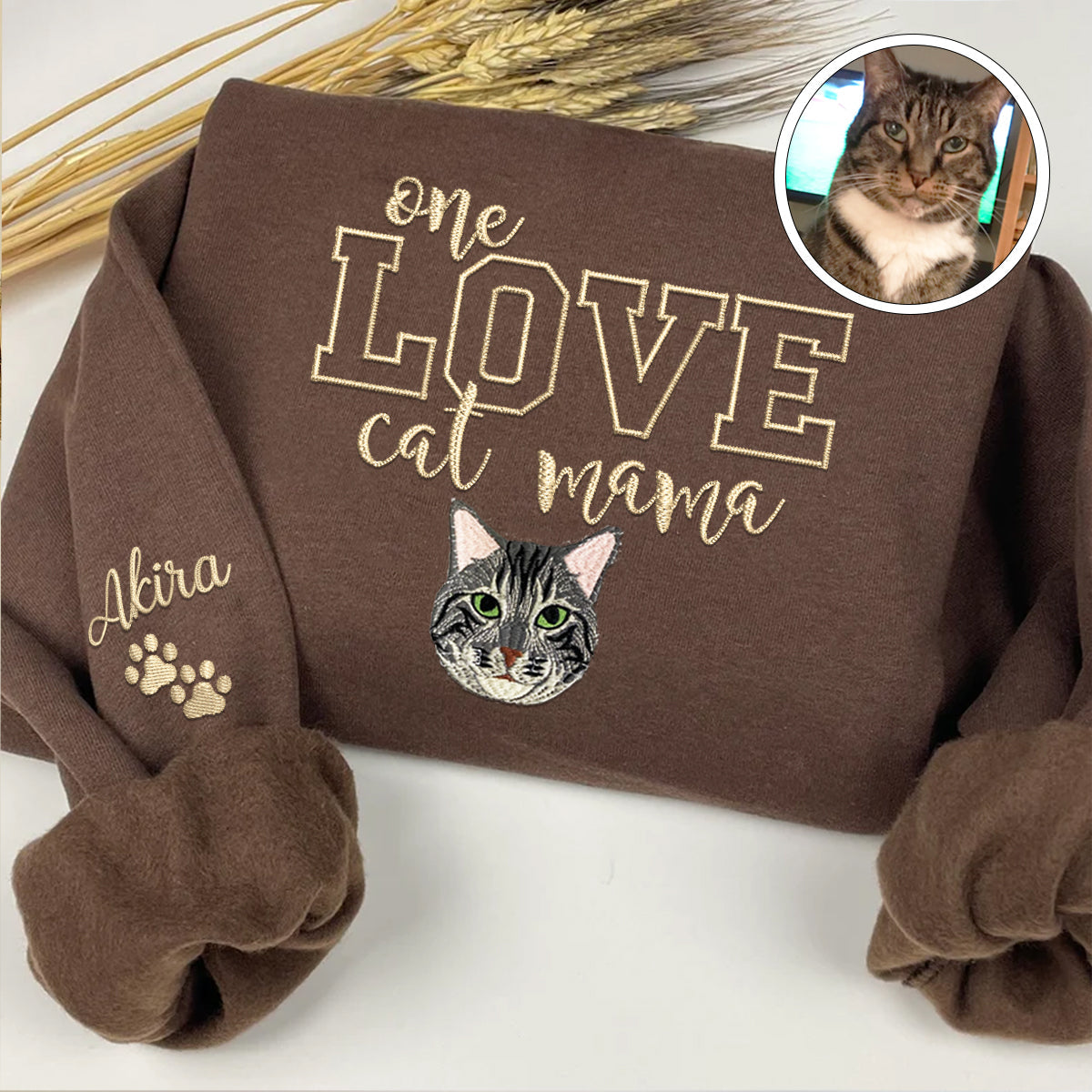 Custom Embroidered One Love Cat Mama Hoodie - Personalized Cat Mother Gift
