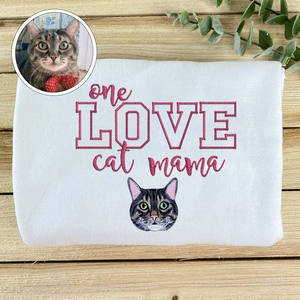 Custom Embroidered One Love Cat Mama Hoodie - Personalized Cat Mother Gift