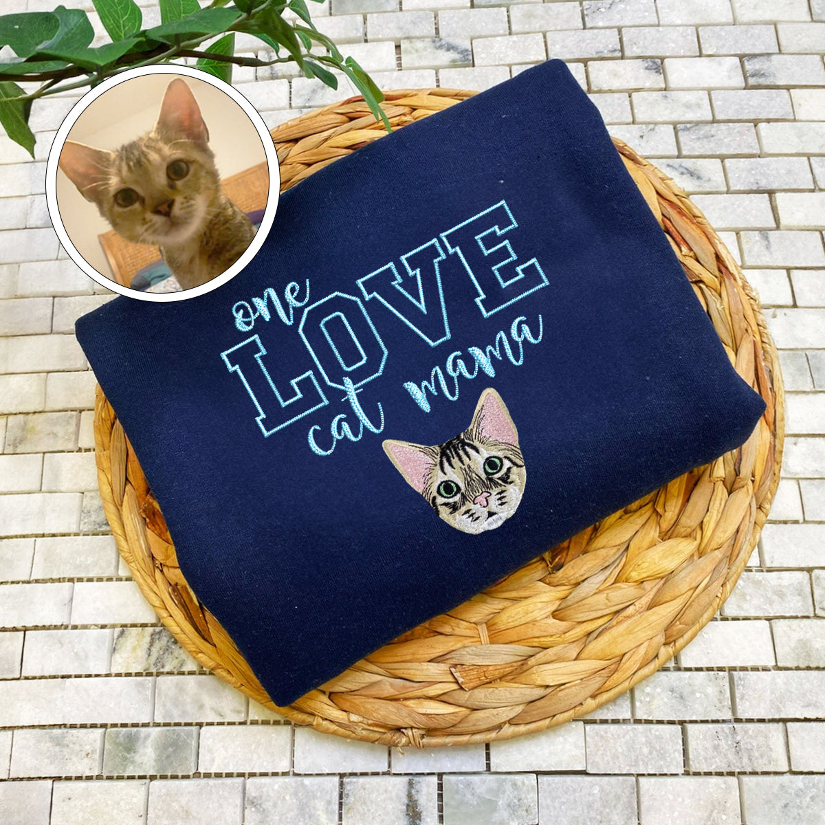 Custom Embroidered One Love Cat Mama Sweatshirt - Personalized Cat Mother Gift
