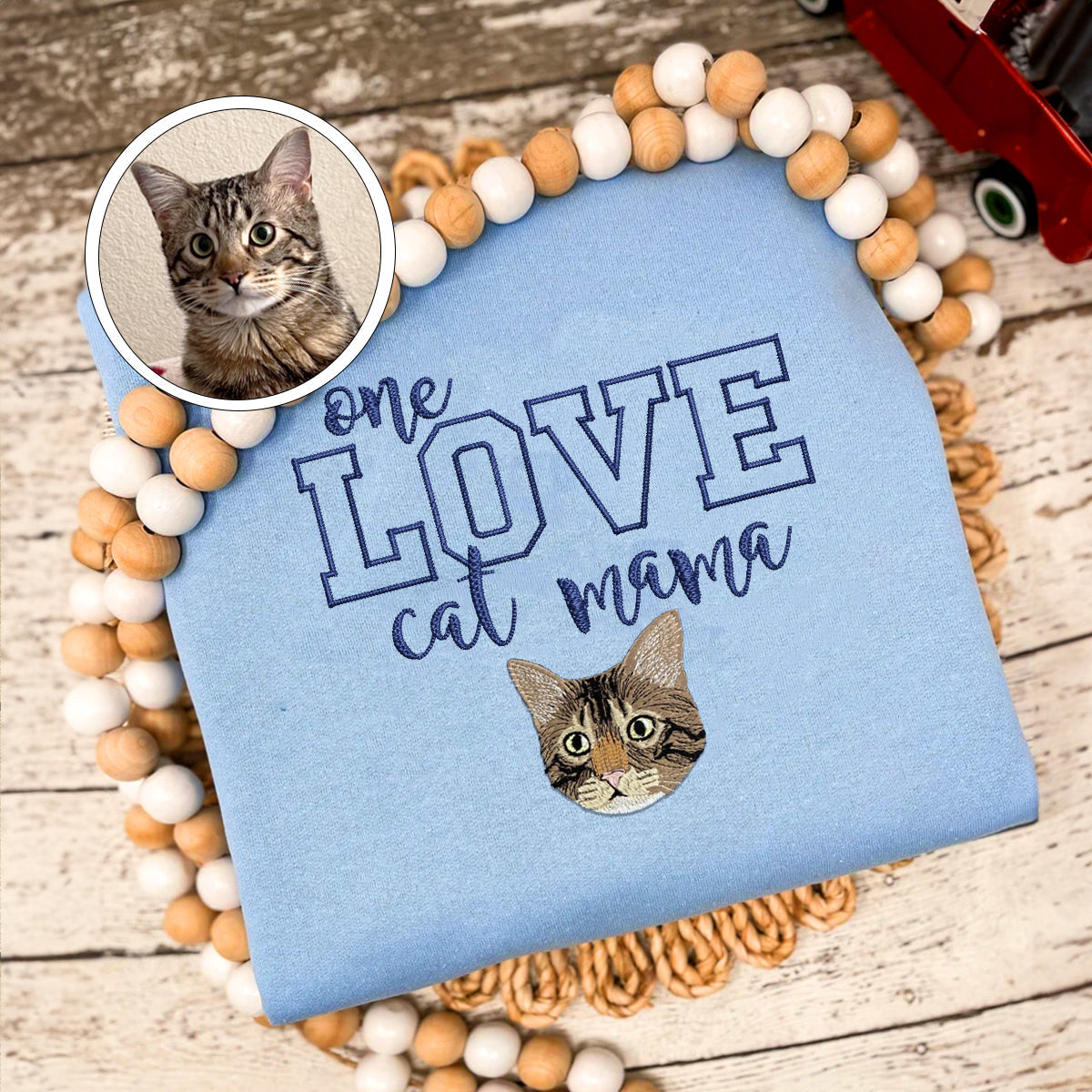 Custom Embroidered One Love Cat Mama Sweatshirt - Personalized Cat Mother Gift