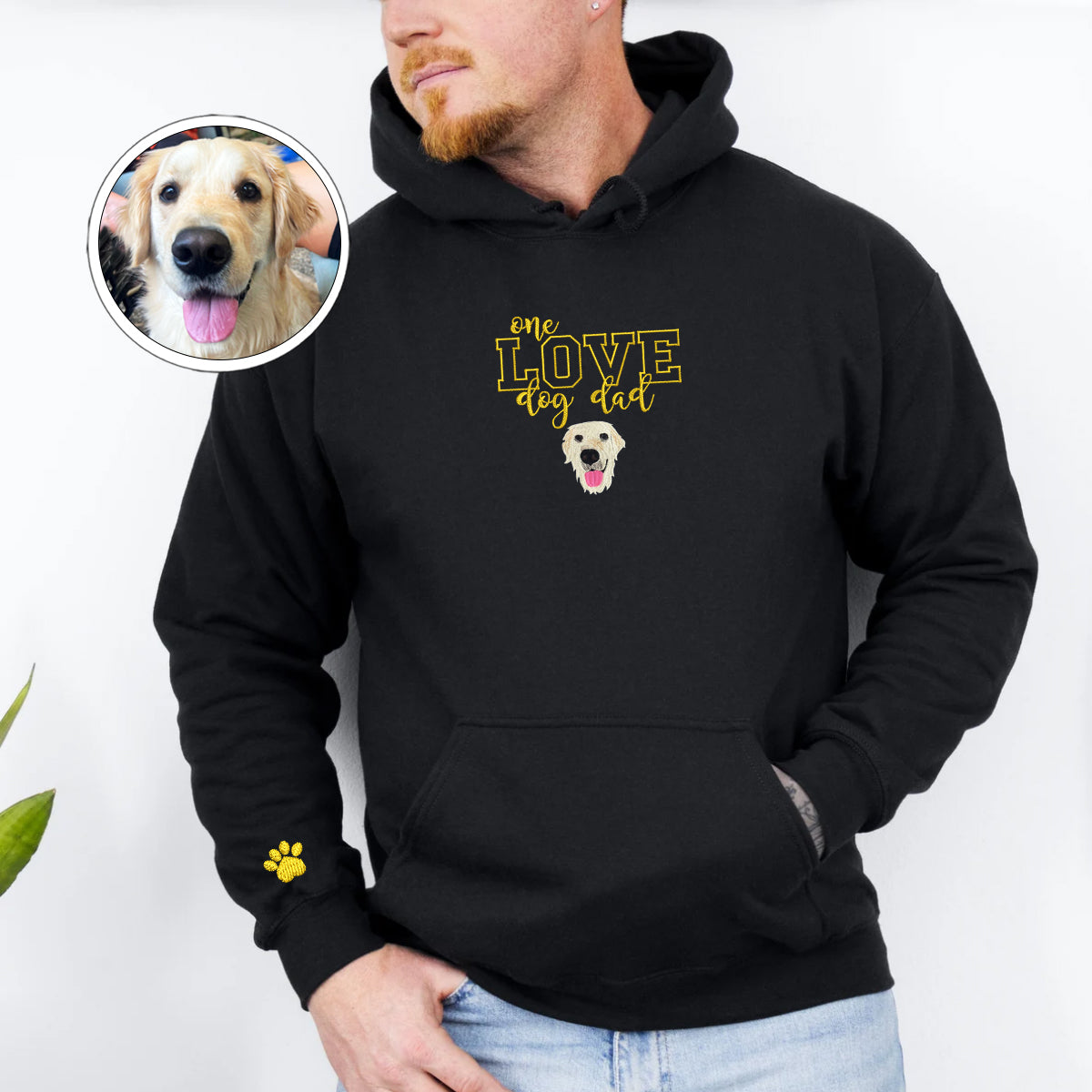 Custom Embroidered One Love Dog Dad Hoodie - Personalized Pet Father Gift