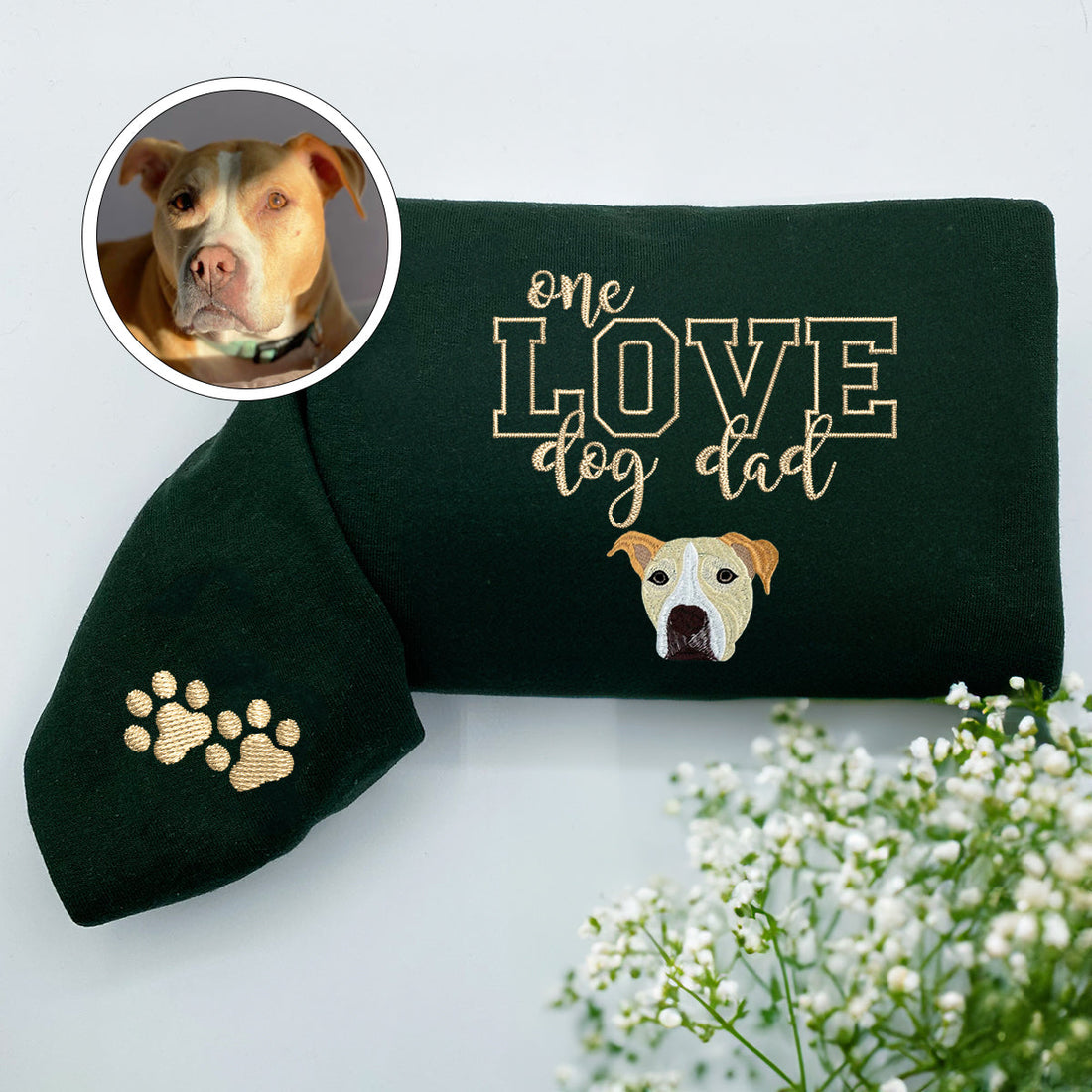 Custom Embroidered One Love Dog Dad Sweatshirt - Personalized Pet Father Gift