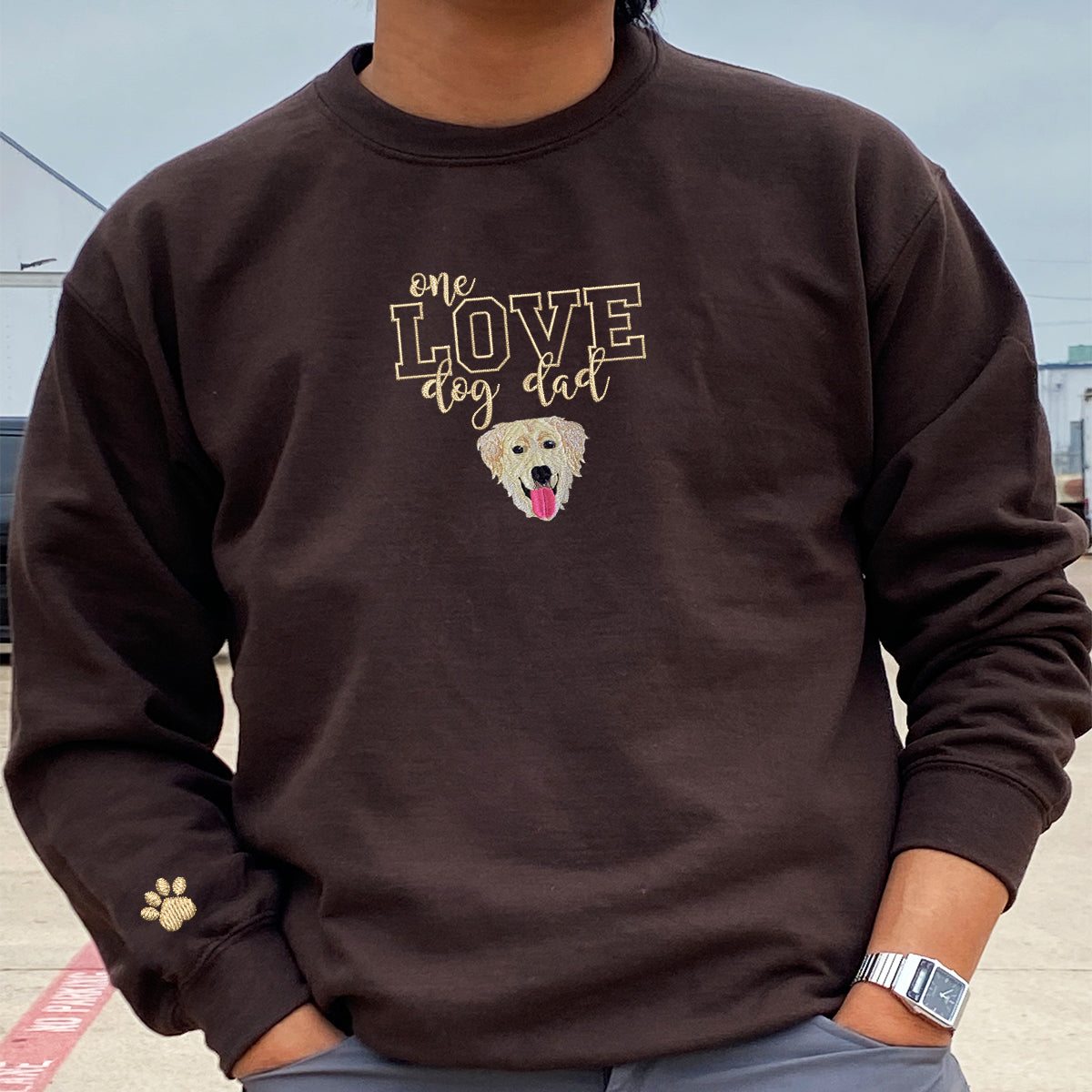 Custom Embroidered One Love Dog Dad Sweatshirt - Personalized Pet Father Gift