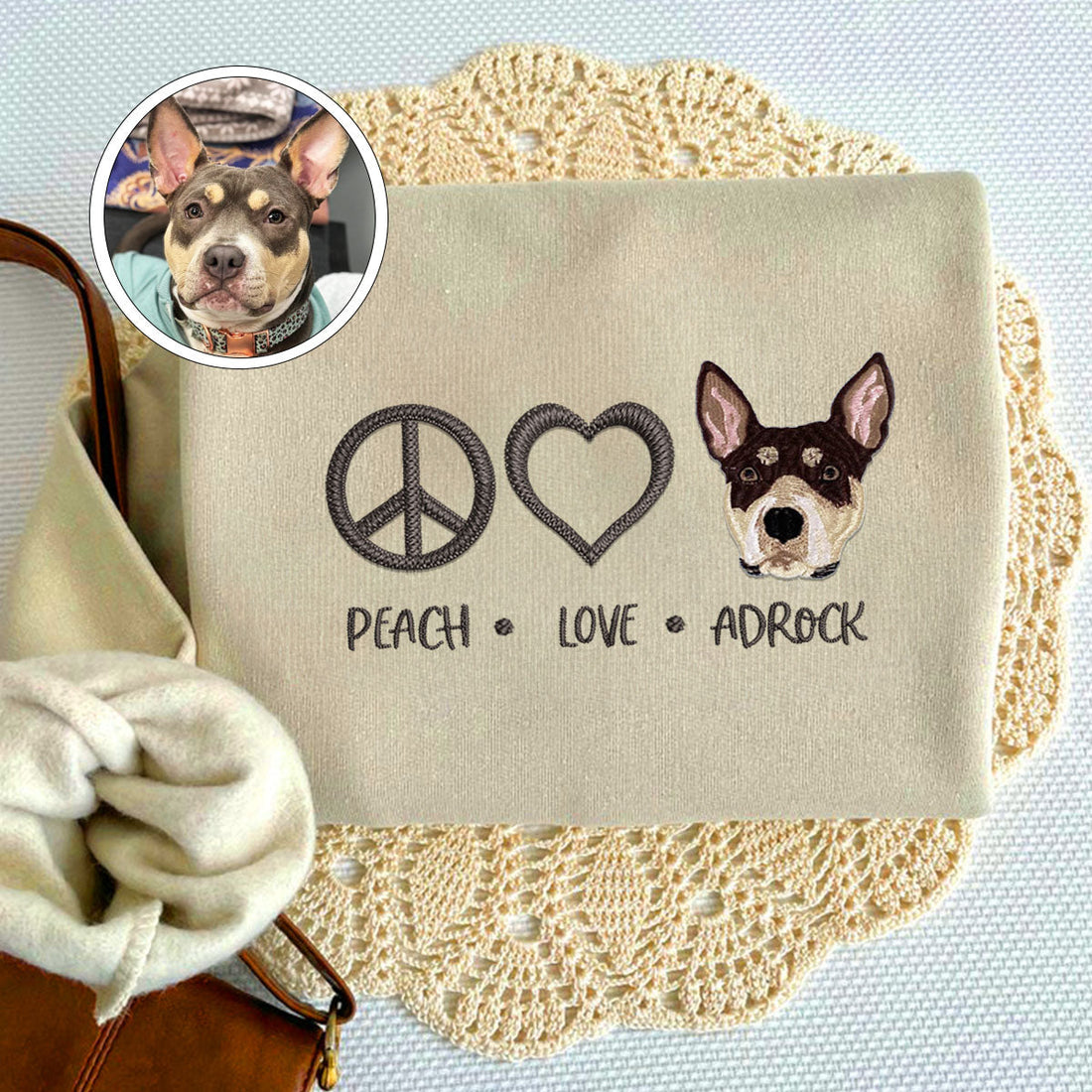 Custom Embroidered Peace Love Pet Hoodie with Names - Personalized Pet Lover Gift
