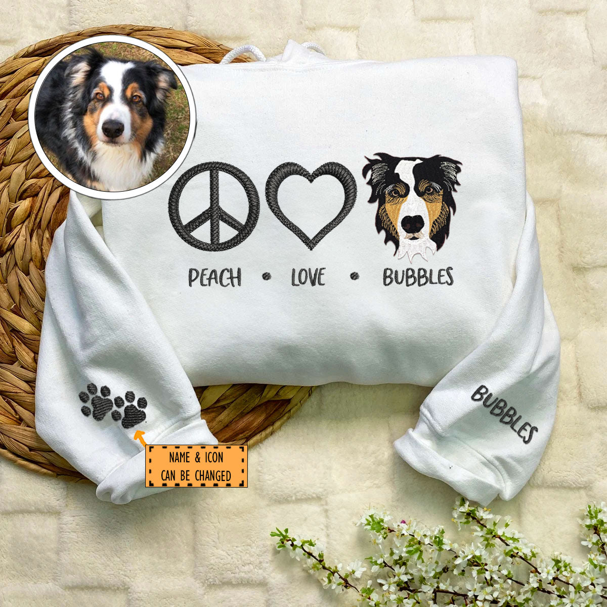 Custom Embroidered Peace Love Pet Hoodie with Names - Personalized Pet Lover Gift