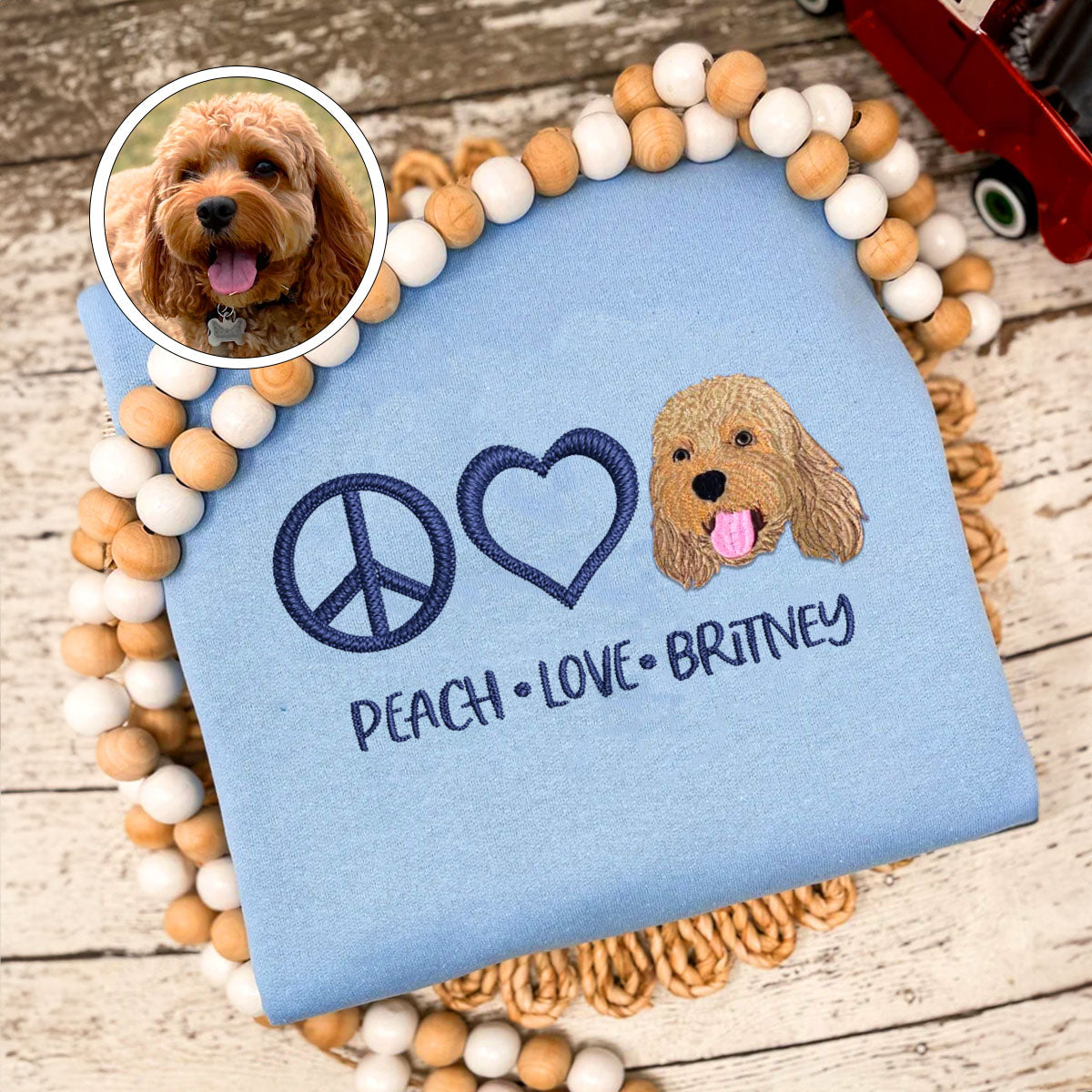 Custom Embroidered Peace Love Pet Sweatshirt with Names - Personalized Pet Lover Gift