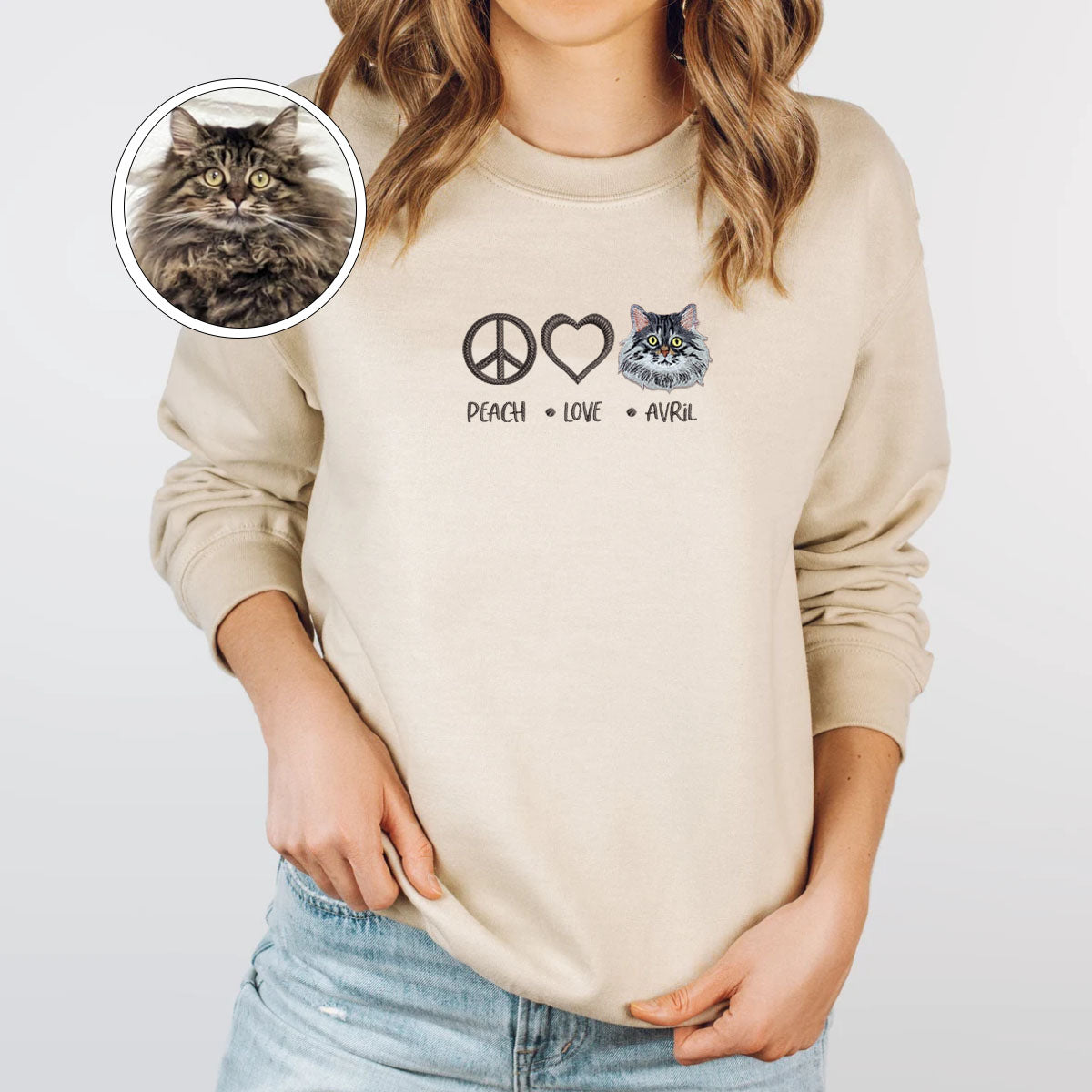 Custom Embroidered Peace Love Pet Sweatshirt with Names - Personalized Pet Lover Gift