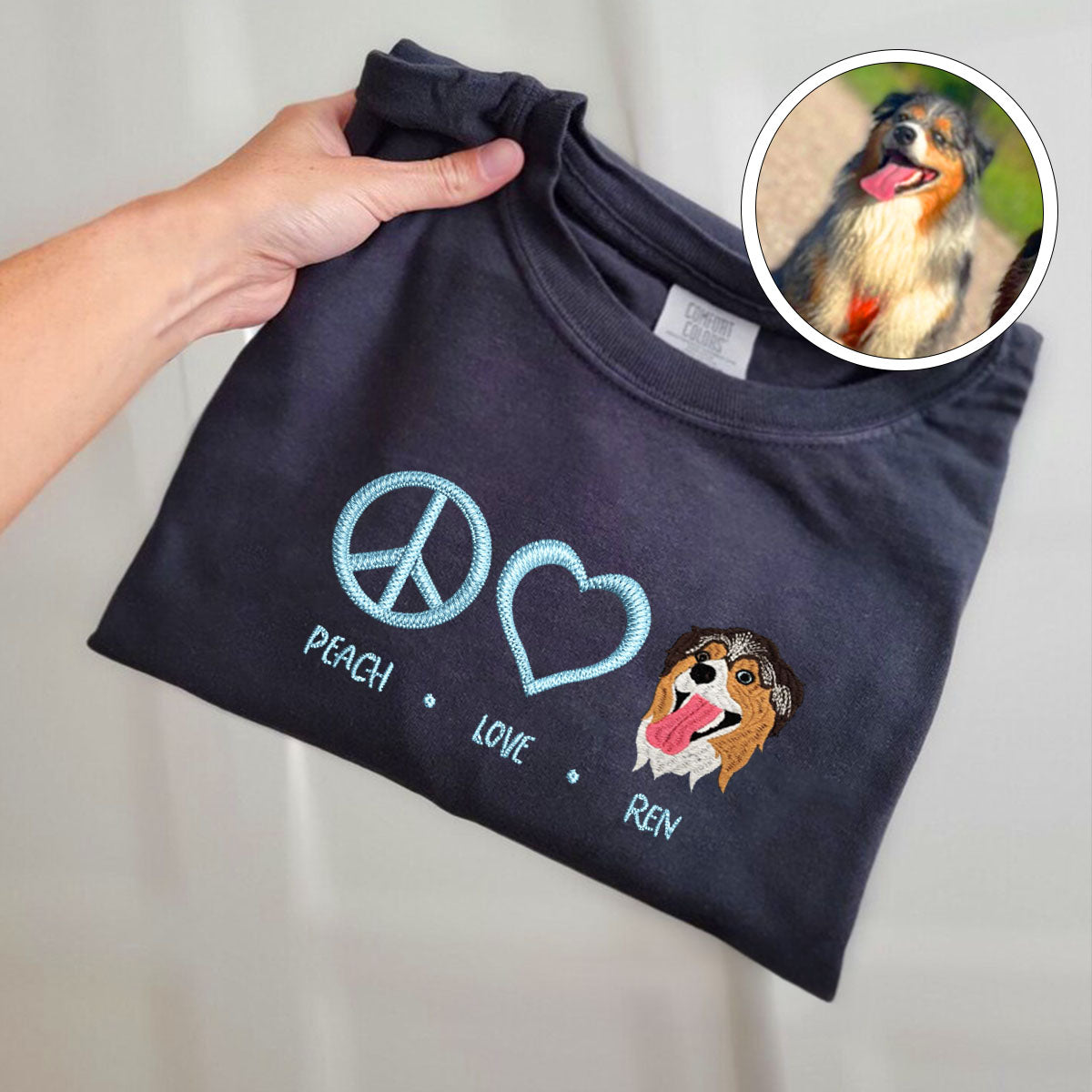Custom Embroidered Peace Love Pet T-Shirt with Names - Personalized Pet Lover Gift
