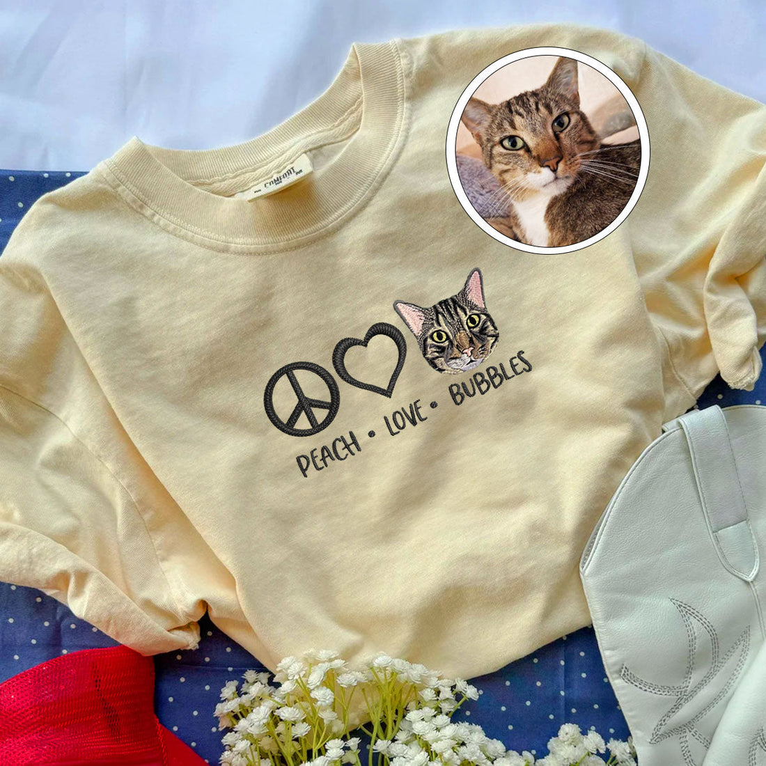 Custom Embroidered Peace Love Pet T-Shirt with Names - Personalized Pet Lover Gift