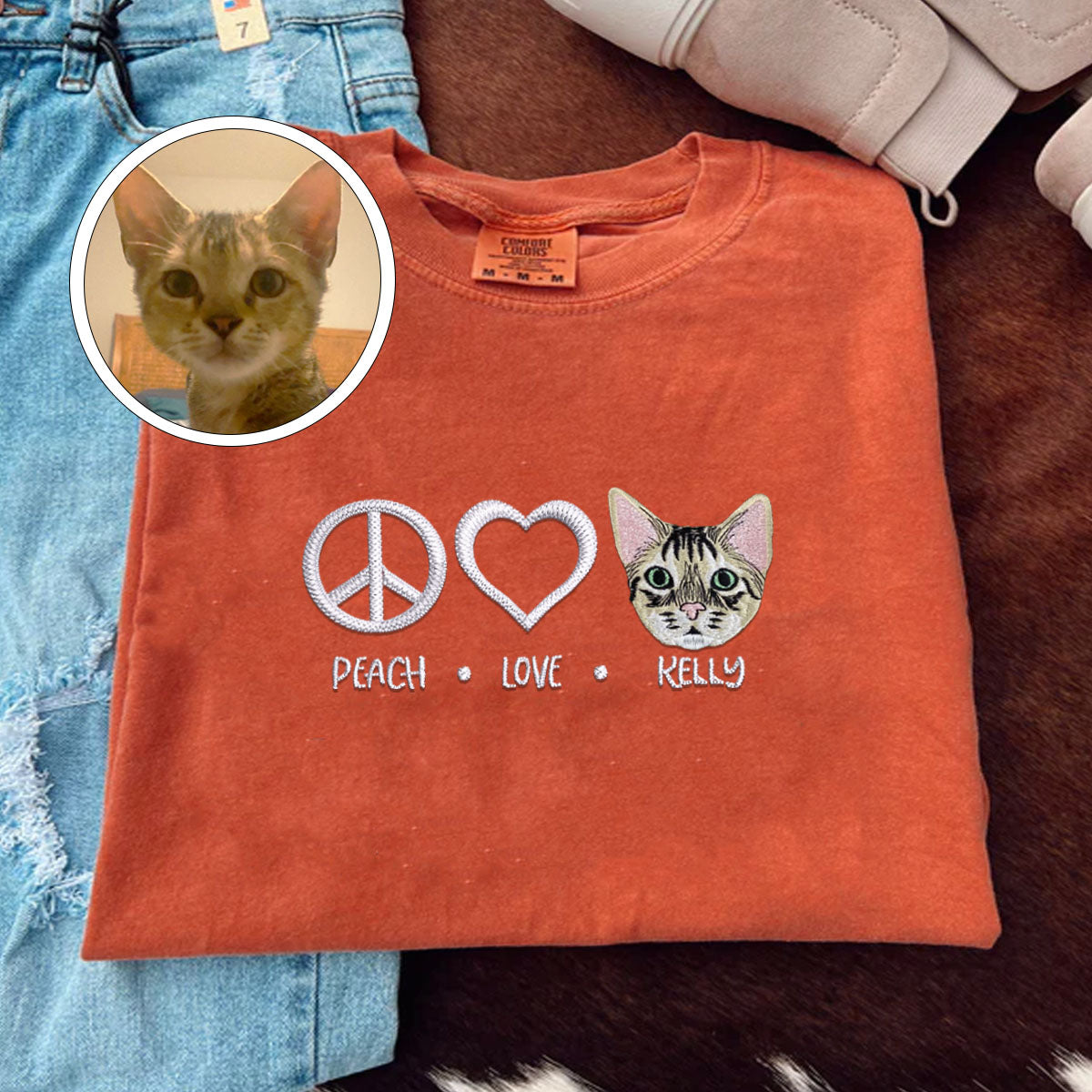 Custom Embroidered Peace Love Pet T-Shirt with Names - Personalized Pet Lover Gift
