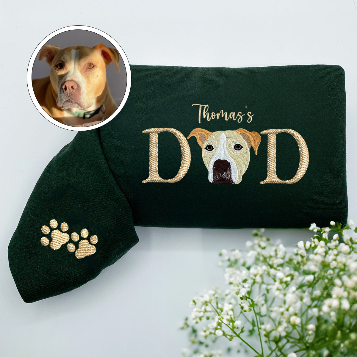 Custom Embroidered Pet Dad Hoodie with Pet Name - Personalized Dog Father Gift