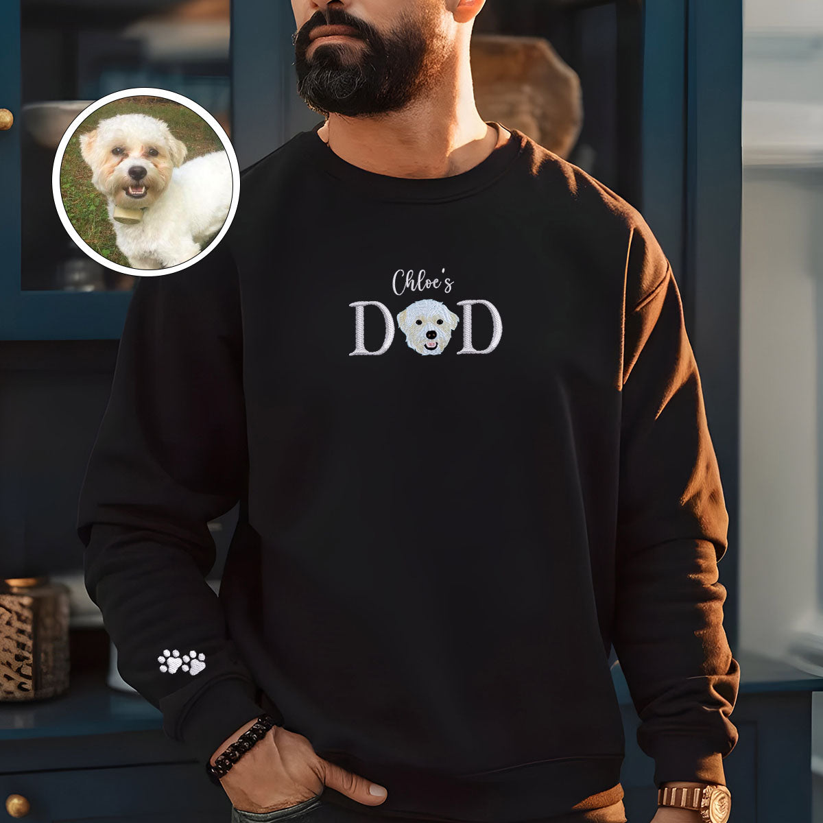 Custom Embroidered Pet Dad Sweatshirt with Pet Name - Personalized Dog Father Gift