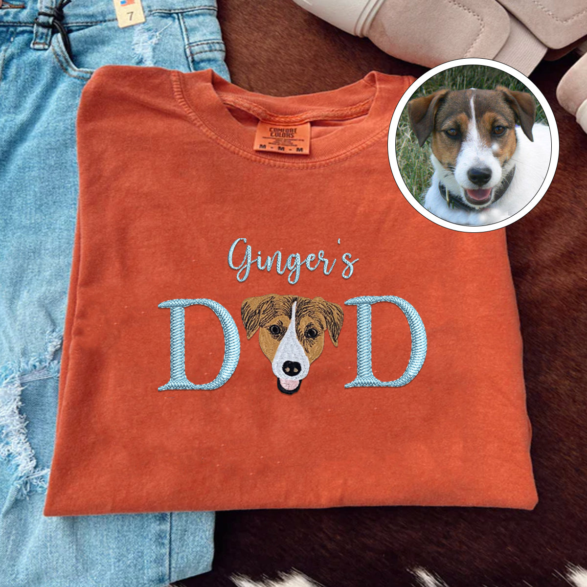 Custom Embroidered Pet Dad T-Shirt with Pet Name - Personalized Dog Father Gift