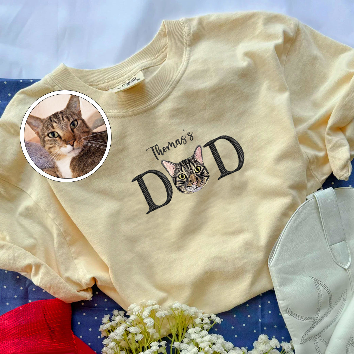 Custom Embroidered Pet Dad T-Shirt with Pet Name - Personalized Dog Father Gift
