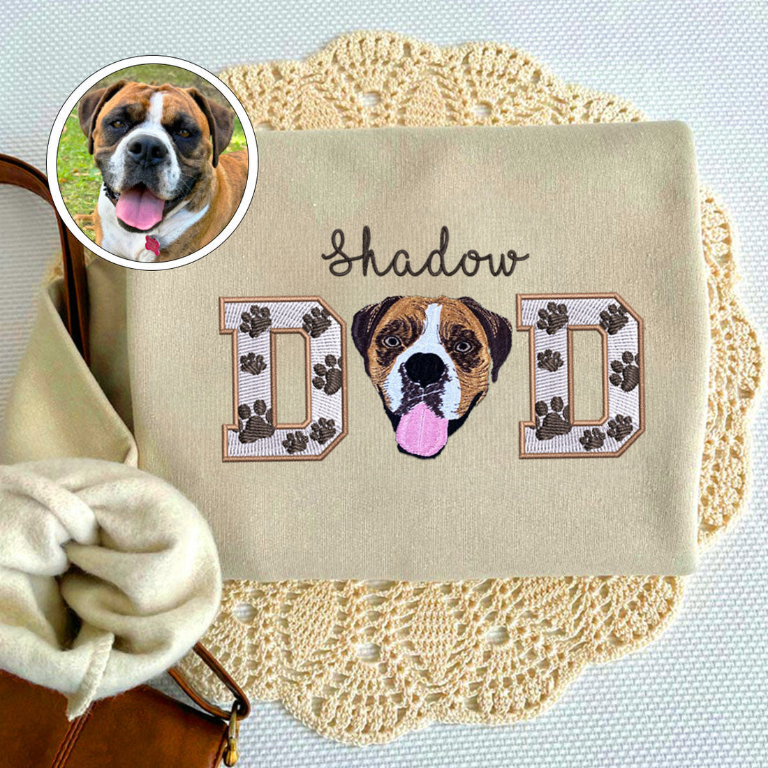 Custom Embroidered Pet Dad Hoodie with Pet Photo - Personalized Dog Father Gift