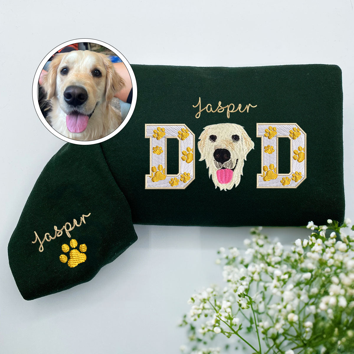 Custom Embroidered Pet Dad Hoodie with Pet Photo - Personalized Dog Father Gift