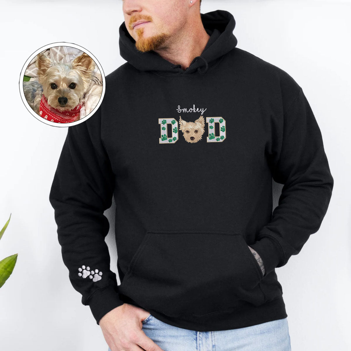 Custom Embroidered Pet Dad Hoodie with Pet Photo - Personalized Dog Father Gift