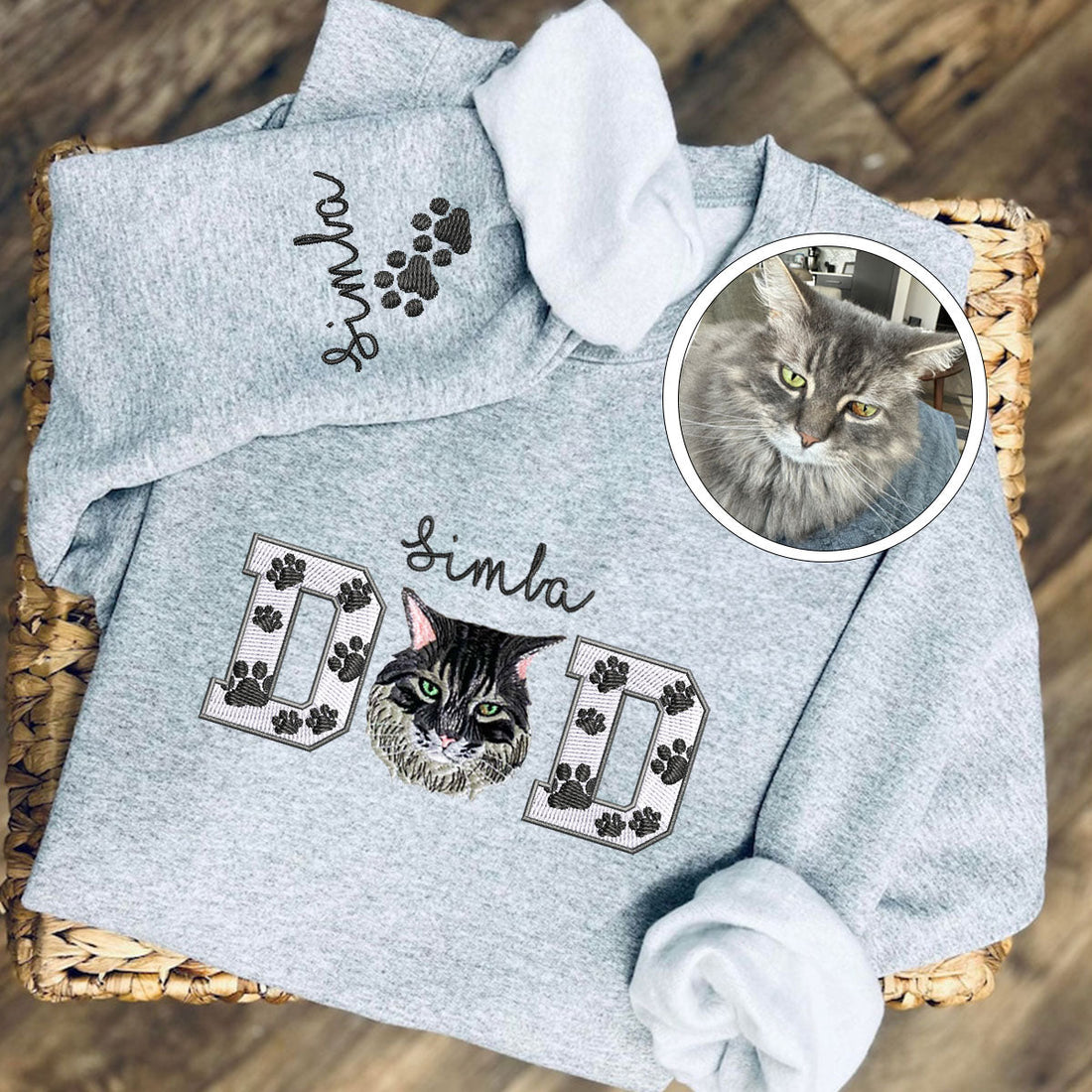 Custom Embroidered Pet Dad Sweatshirt with Pet Photo - Personalized Dog Father Gift