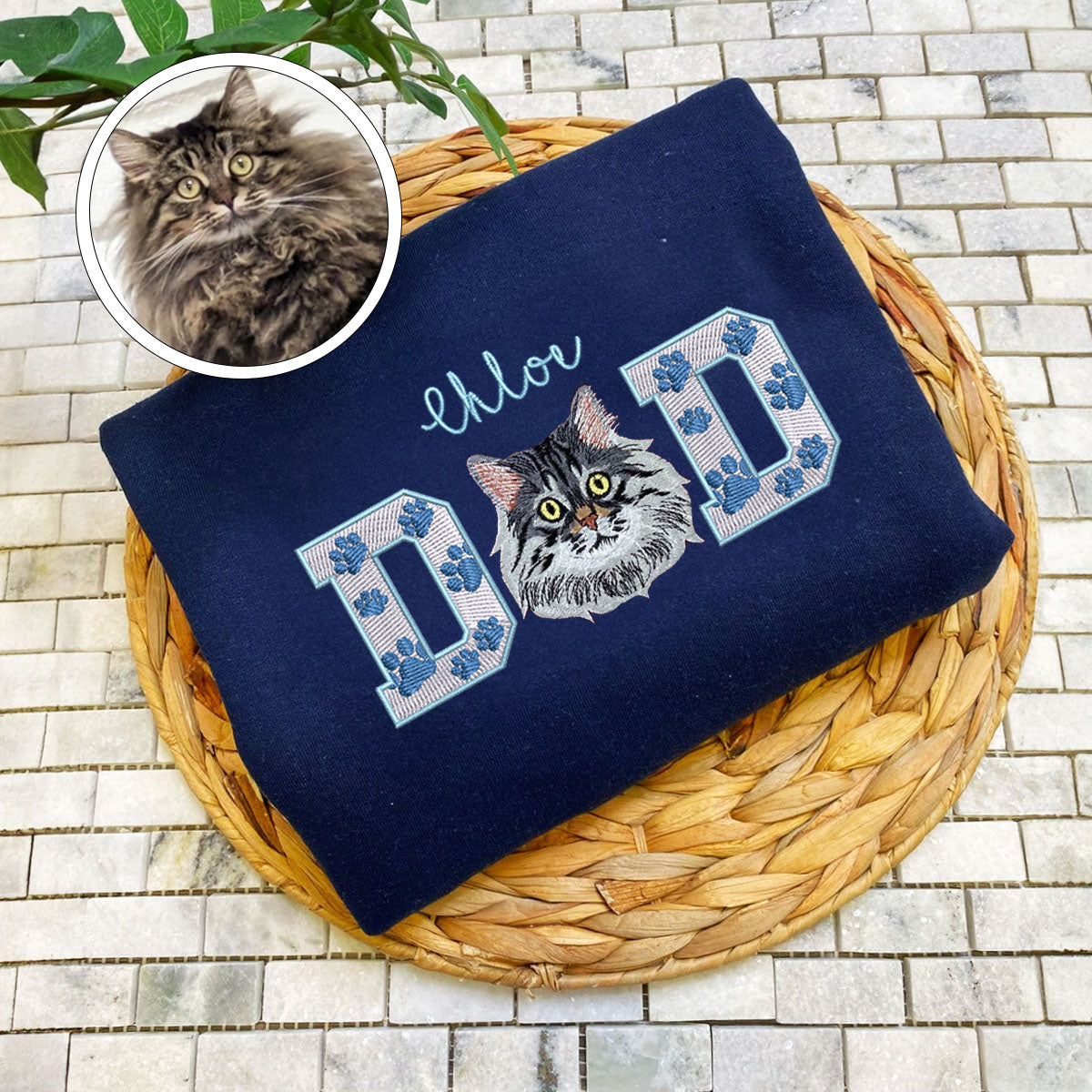 Custom Embroidered Pet Dad Sweatshirt with Pet Photo - Personalized Dog Father Gift