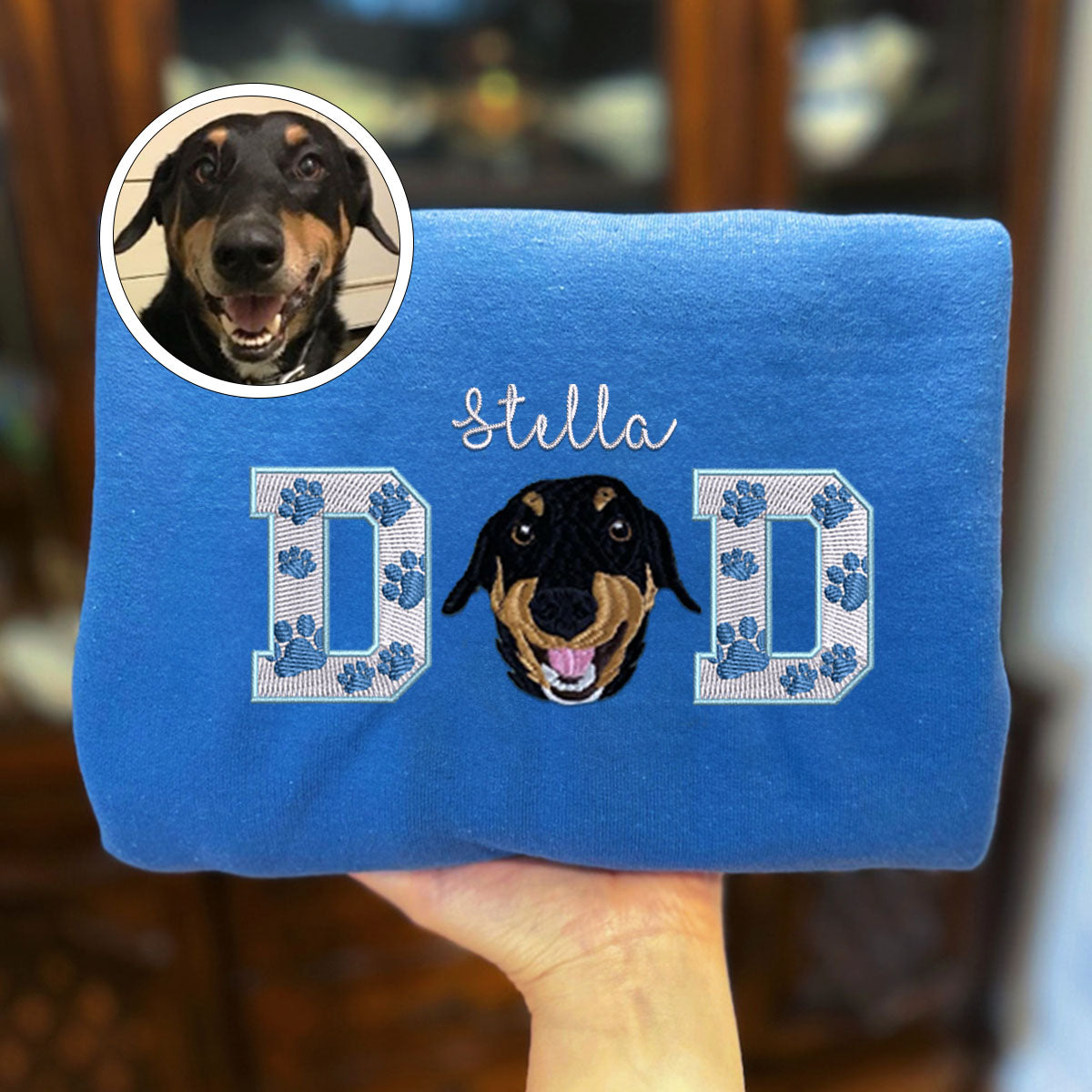 Custom Embroidered Pet Dad Sweatshirt with Pet Photo - Personalized Dog Father Gift