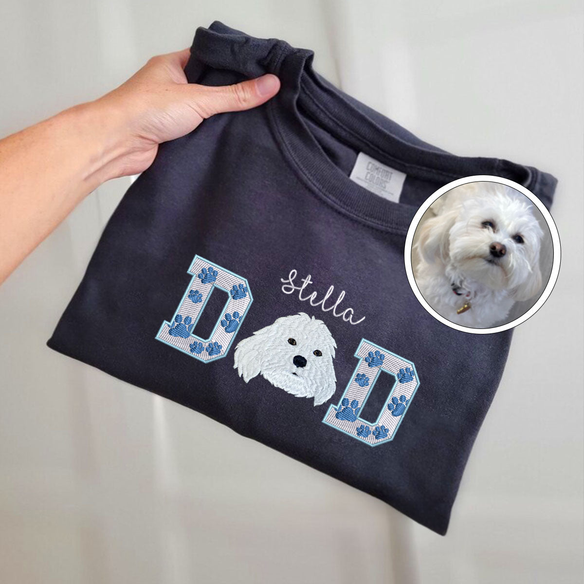 Custom Embroidered Pet Dad T-Shirt with Pet Photo - Personalized Dog Father Gift