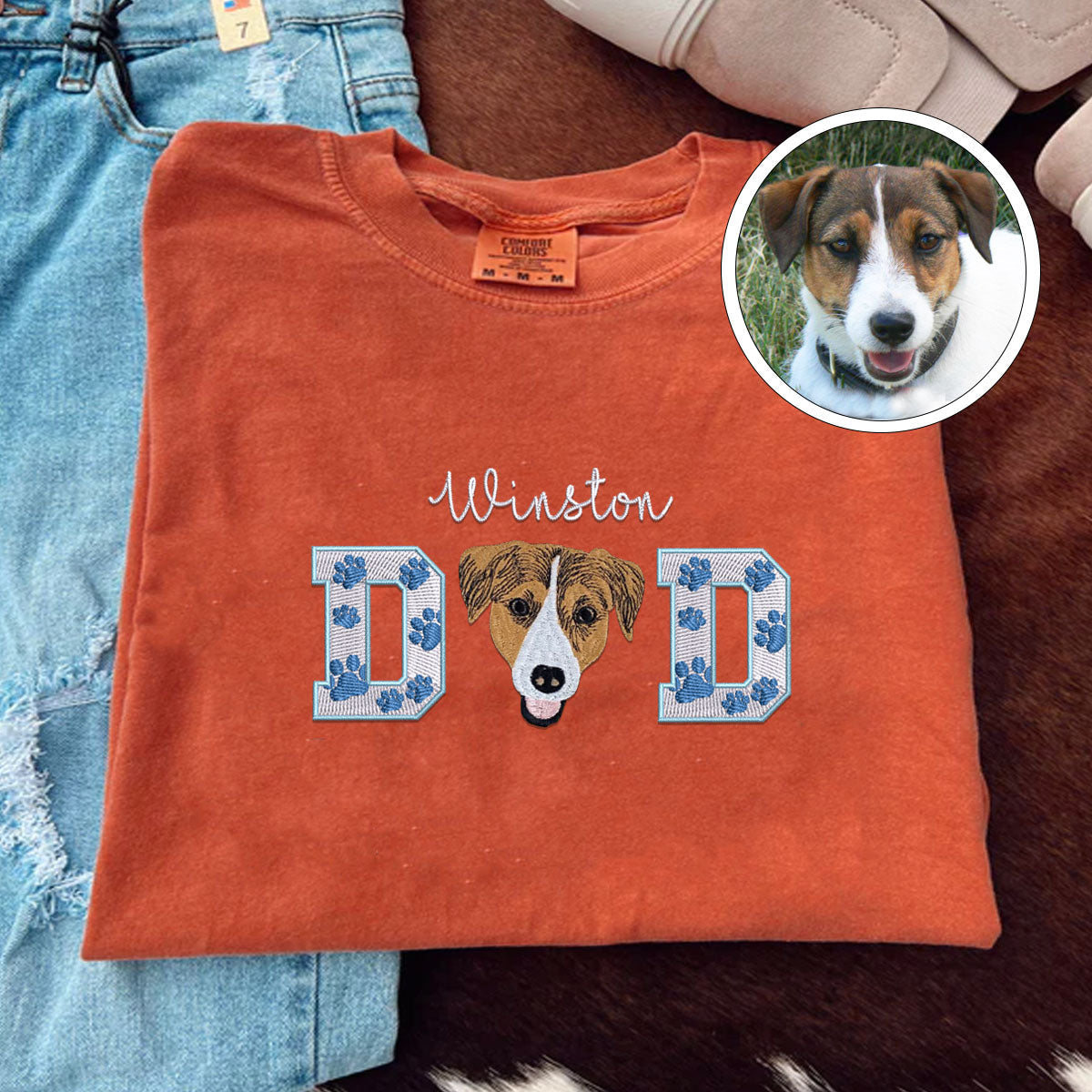 Custom Embroidered Pet Dad T-Shirt with Pet Photo - Personalized Dog Father Gift