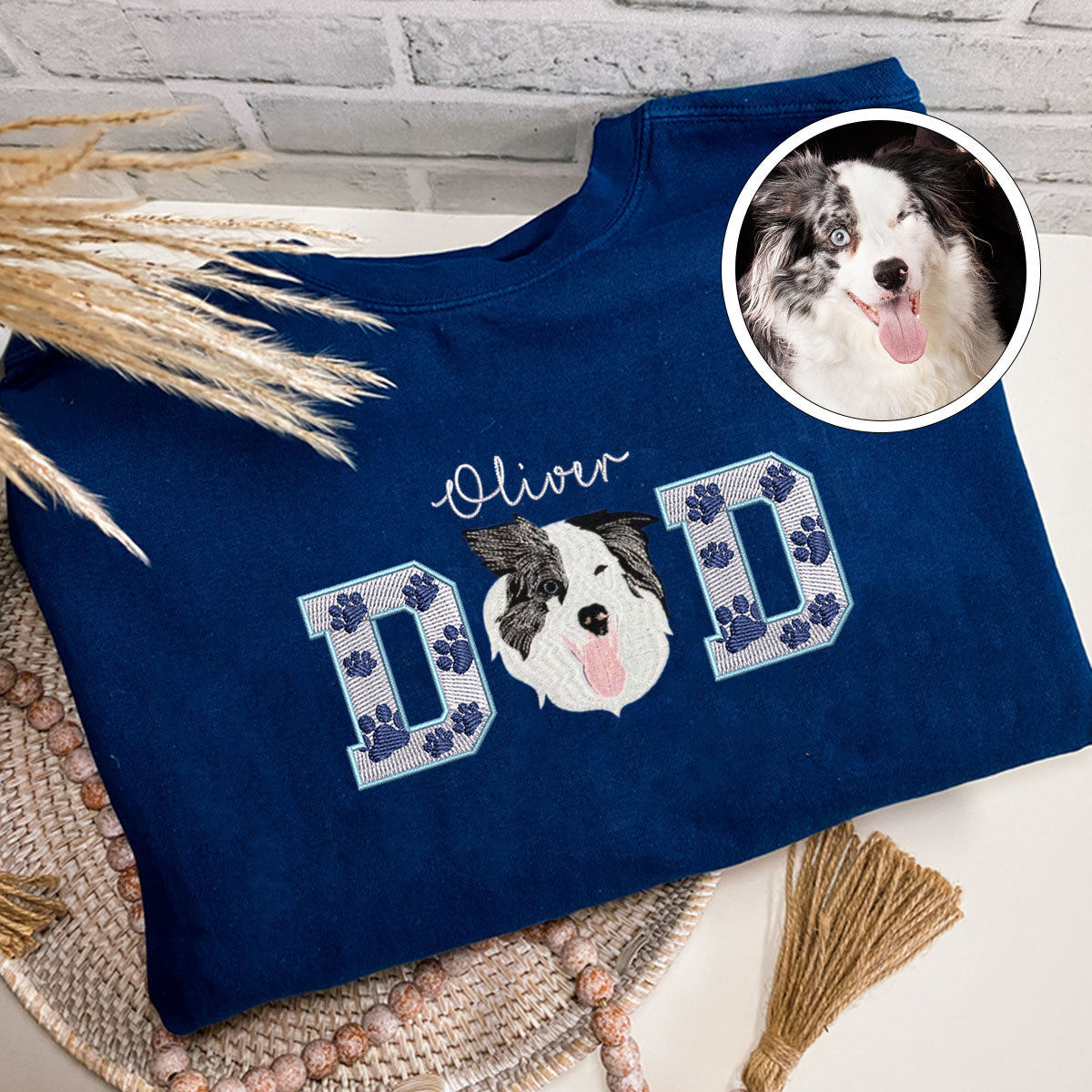 Custom Embroidered Pet Dad T-Shirt with Pet Photo - Personalized Dog Father Gift