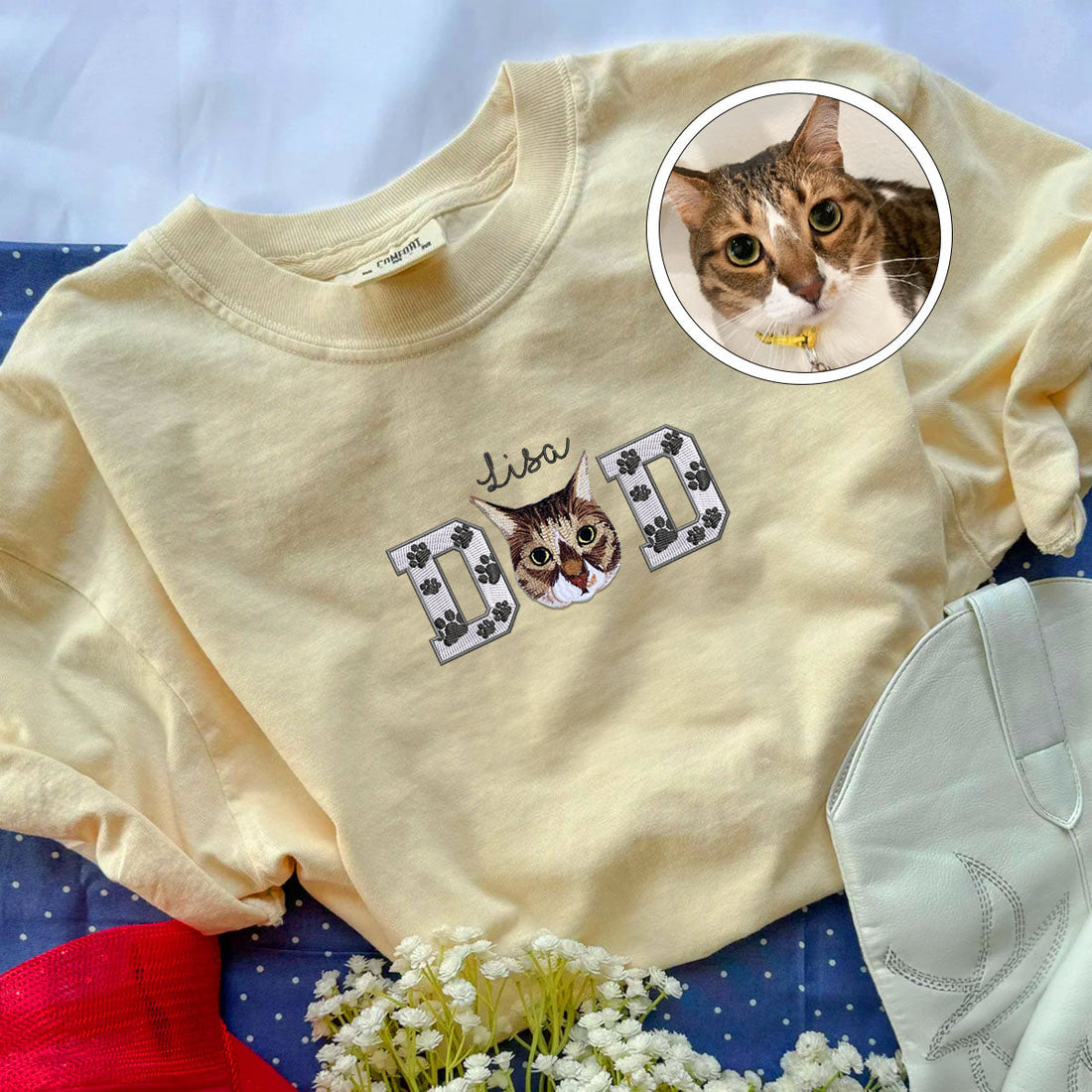 Custom Embroidered Pet Dad T-Shirt with Pet Photo - Personalized Dog Father Gift