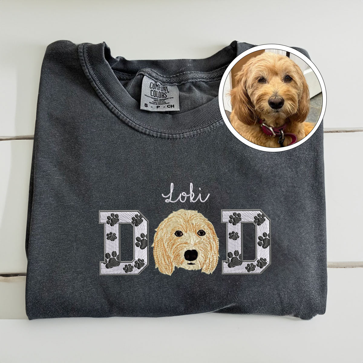 Custom Embroidered Pet Dad T-Shirt with Pet Photo - Personalized Dog Father Gift
