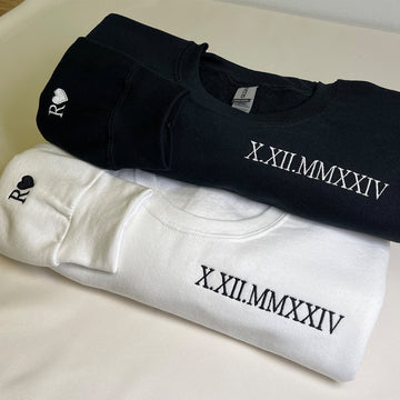 Custom Embroidered Anniversary Hoodie with Roman Numeral Date - Personalized Couple Gift