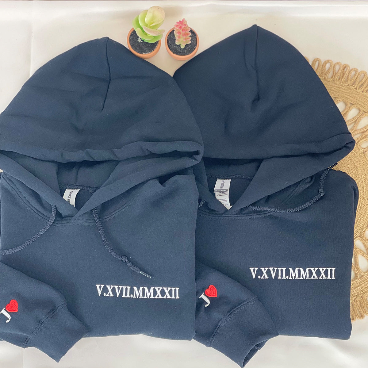 Custom Embroidered Anniversary Hoodie with Roman Numeral Date - Personalized Couple Gift