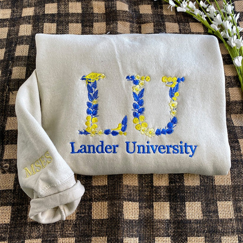 Custom Embroidered University Hoodie with Floral Letter - Personalized College Gift