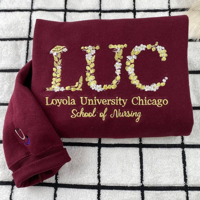 Custom Embroidered University Hoodie with Floral Letter - Personalized College Gift