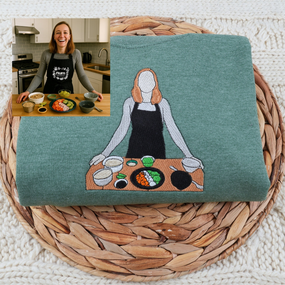 Custom Embroidered Aunt Portrait Hoodie - Personalized Aunt Gift