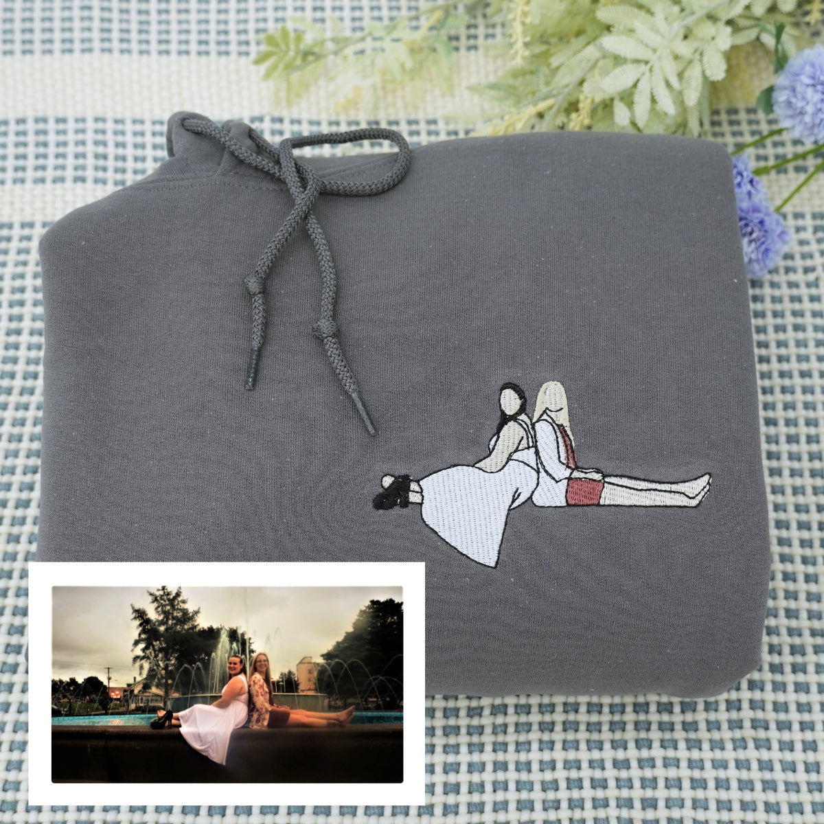 Custom Embroidered Aunt Portrait Hoodie - Personalized Aunt Gift