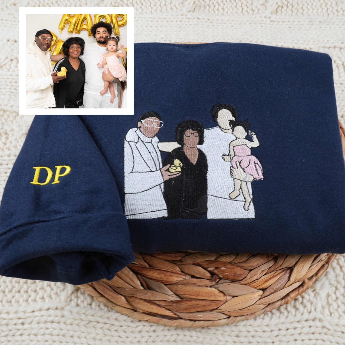 Custom Embroidered Aunt Portrait Hoodie - Personalized Aunt Gift