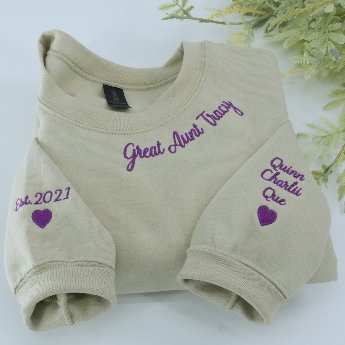 Custom Embroidered Aunt Hoodie with Names on Sleeve - Personalized Aunt Gift
